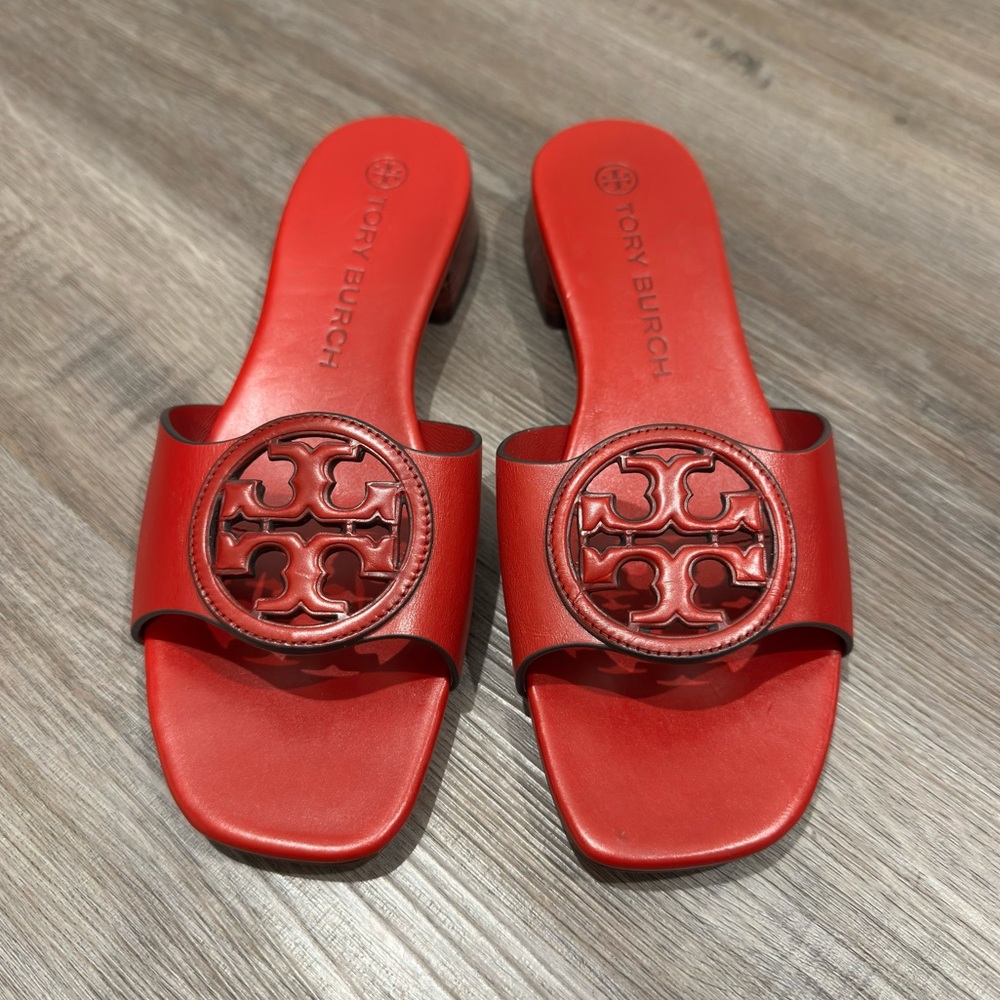 Tory Burch Bombe Miller Slide in Red Leather Mules